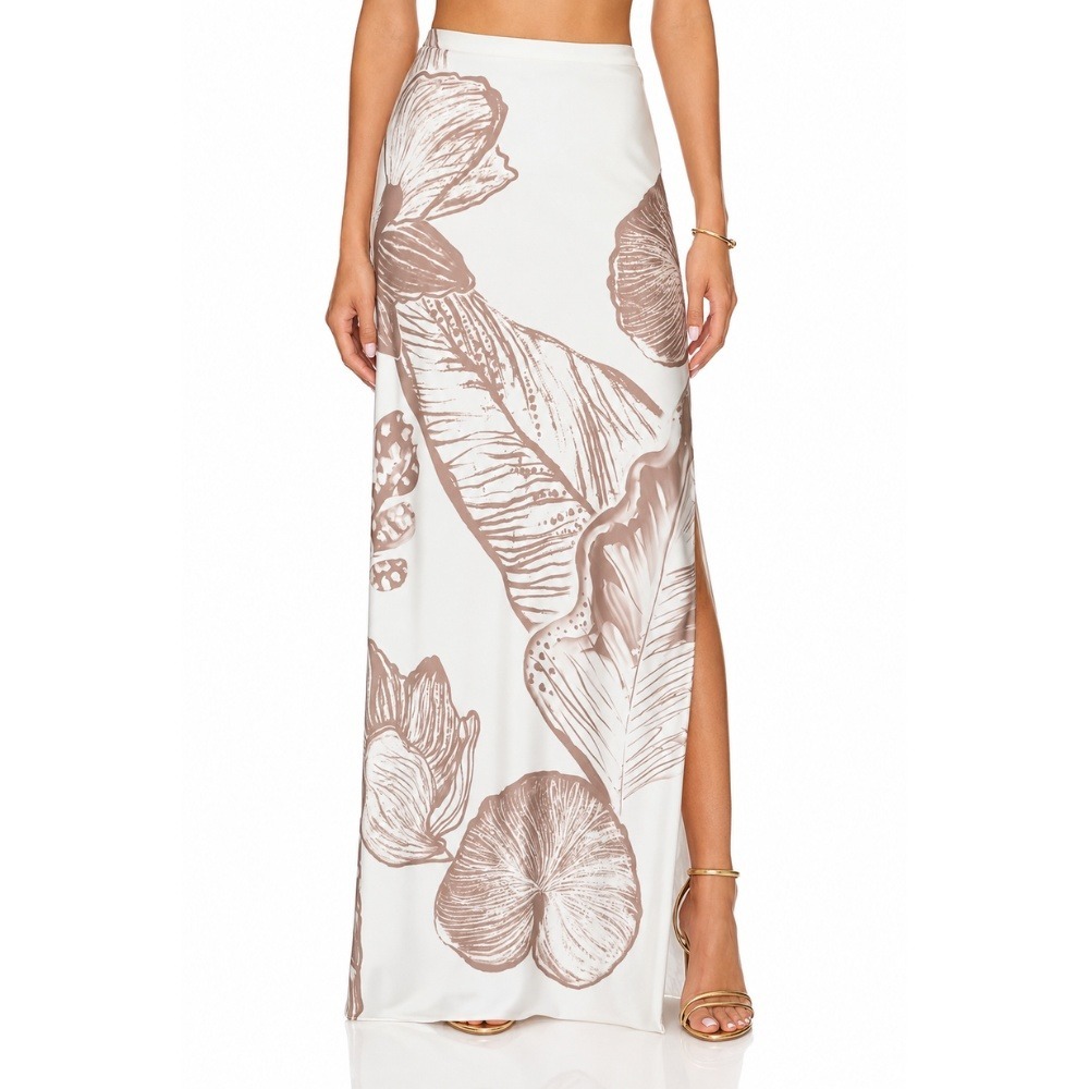 NWT Rococo Sand Ines Maxi Long Skirt Medium Light Brown White Tropical Leaf‎